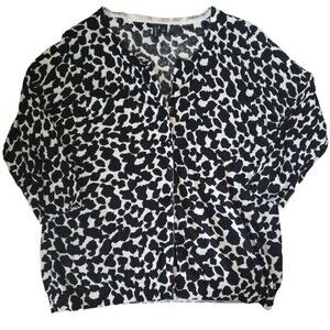 Relativity Black and White Animal Print Button Front Light Cotton Cardigan 1X